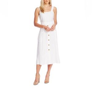 Vince Camuto (Beige) Linen MIDI Dress Pockets Petite Large